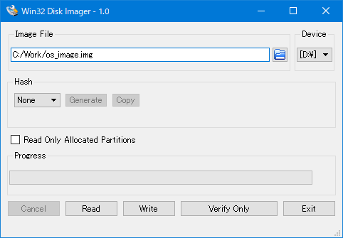 『Win32 Disk Imager』画面